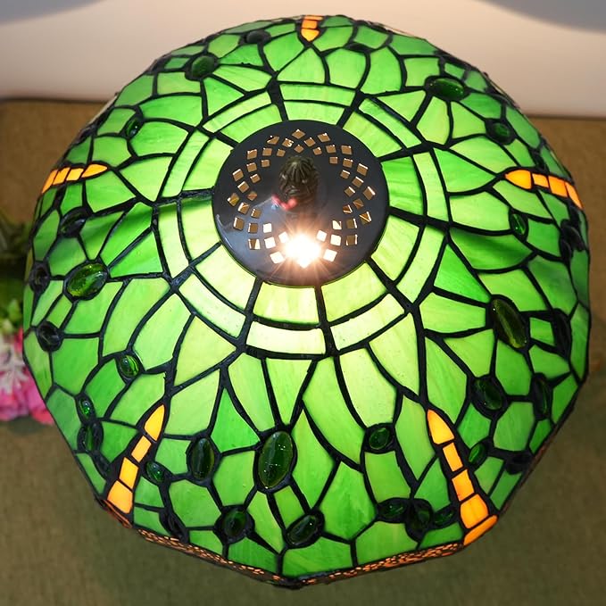 Tiffany Lamp Green Dragonfly Stained Glass Table Lamp 12X12X18 Inches Green Dragonfly Style Desk Reading Light Decor Beside Bedroom Living Room Home - Bloomnest