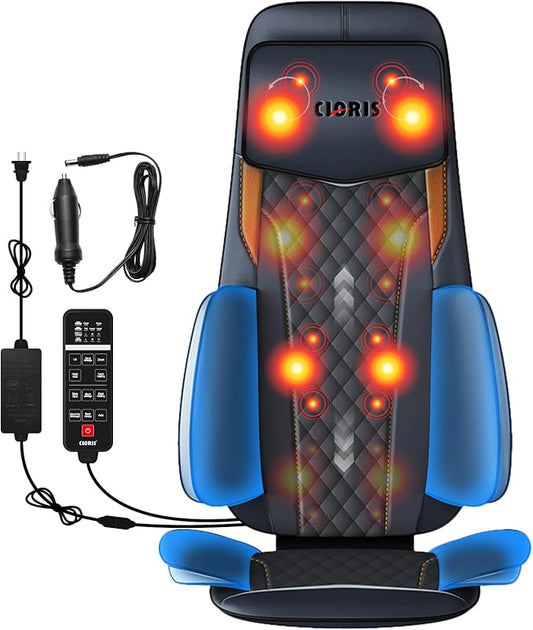 CLORIS Neck Back Massager with Heat, Automatic Adjustable Neckrest, 3D Shiatsu Compress & Rolling Massage Chair Pad for Full Body Relaxation, Home Office Chair Use, Gift for Family & Friends Blue - Bloomnest