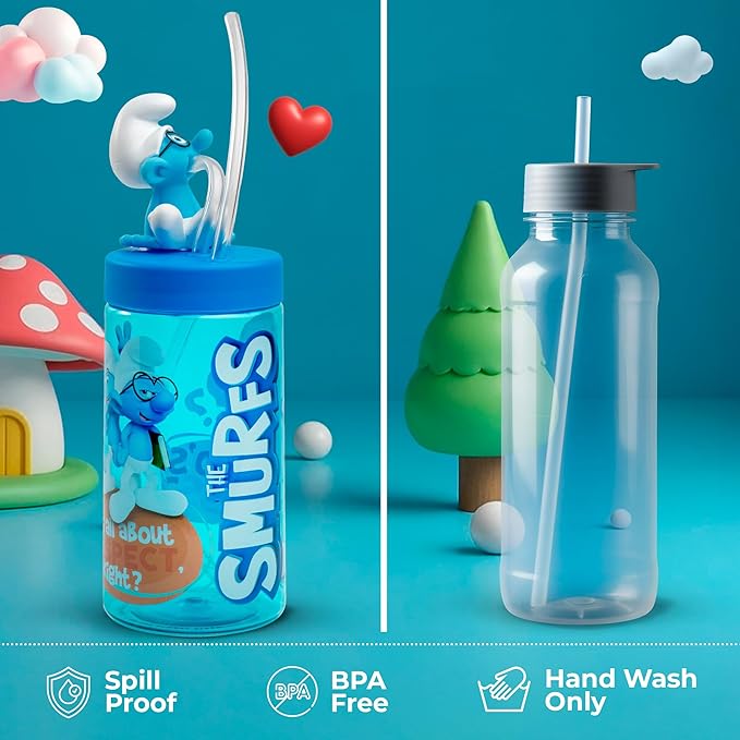 Brainy Smurf Cup, Water Bottle, Tumbler with Lid and Straw, Travel Sippy Cup for Water or Milk, Cups with Lids BPA Free Plastic, 12 oz - Bloomnest
