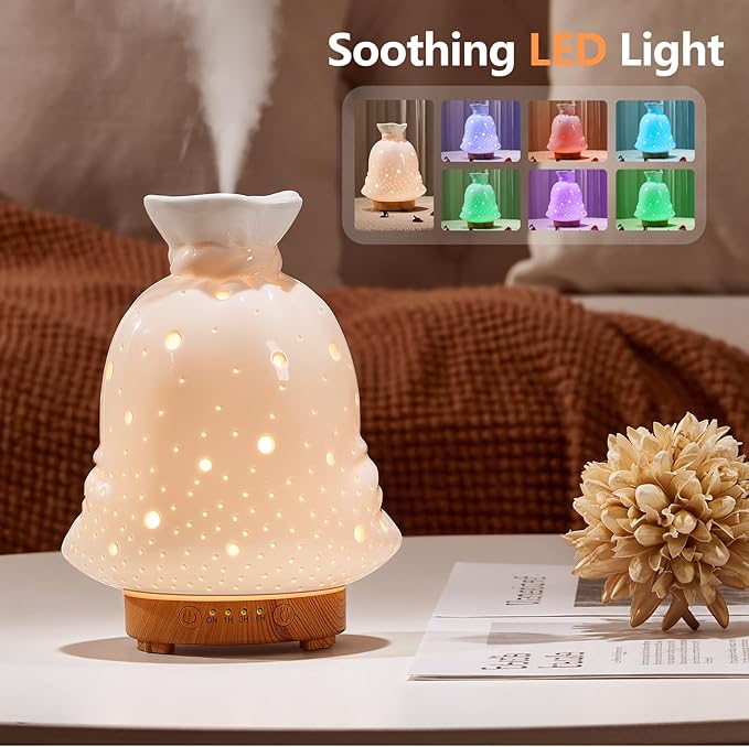 160ML Ceramic Diffuser for Essential Oils Lucky Bag Aromatherapy Diffuser Ultrasonic Cool Mist Humidifier with Intermittent Mist Modes Waterless Auto Off for Room Office - Bloomnest