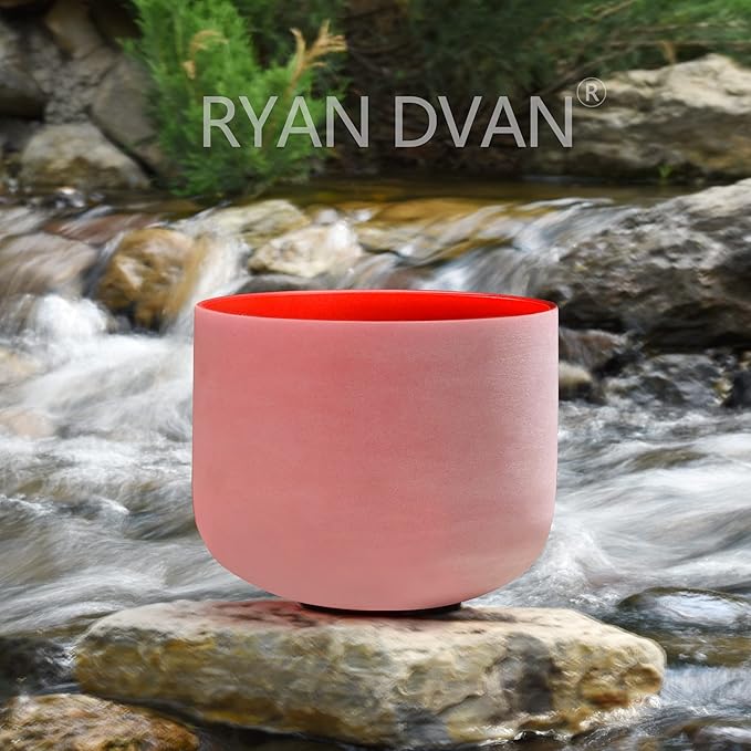 RYAN DVAN 8” C Note Red Frosted Root Chakra Crystal Singing Bowl with Free Heavy-Duty Carrying Case and Suede Striker O-Ring - Bloomnest