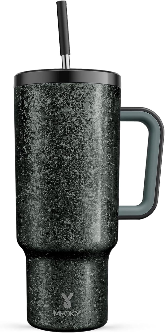 Meoky 40 oz Tumbler with Handle and Straw: Stainless Steel Insulated Tumbler with Lid and Straw - 100% Leak Proof Tumbler for Car Cup Holders - Travelers Commuters Workers, Midnight - Bloomnest