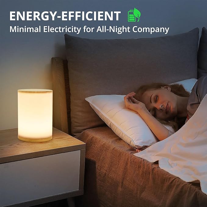 Mini Bamboo Bedside Table Lamp with10 Brightness & 3 Color Temperatures,Cozy PC Shade,Soft Ambient Nightstand Night Light for Bedroom,Kids Room,Bedroom,Dorm,Nursery - Bloomnest