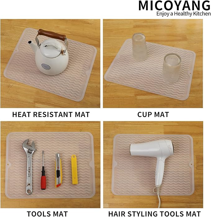Silicone Dish Drying Mat for Multiple Usage,Easy clean,Eco-friendly,Heat-resistant Silicone Mat for Kitchen Counter or Sink,Refrigerator or drawer liner Translucent L 16 inches x 12 inches - Bloomnest