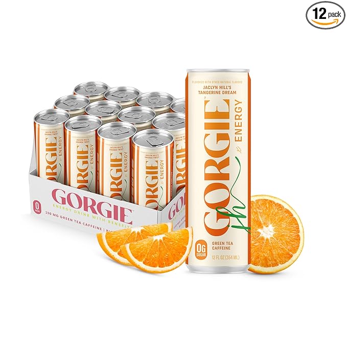 GORGIE Sugar Free Natural Energy Drinks, Jaclyn Hill Orange Twist (12 Pack) Healthy Sparkling Energy Drinks Natural Coffee Replacement with Green Tea Caffeine and Biotin, Vegan, Low Calorie - Bloomnest