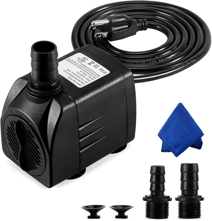 Fountain Pump, 400GPH Submersible , Durable 25W Outdoor Water Pump with 6.5ft Power Cord, 3 Nozzles for Aquarium, Pond, Fish Tank, Water Pump Hydroponics, Backyard Fountain - Bloomnest