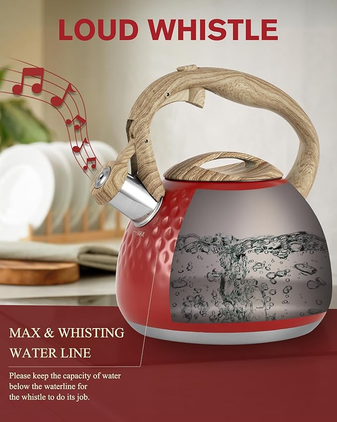 Tea Kettle,2.5 Quart Stovetop Tea Kettles Loud Whistle,Food Grade Stainless Steel Water kettles for Stove Top with Anti-hot Ergonomic Handle,Suitable for All Heat Sources - Bloomnest