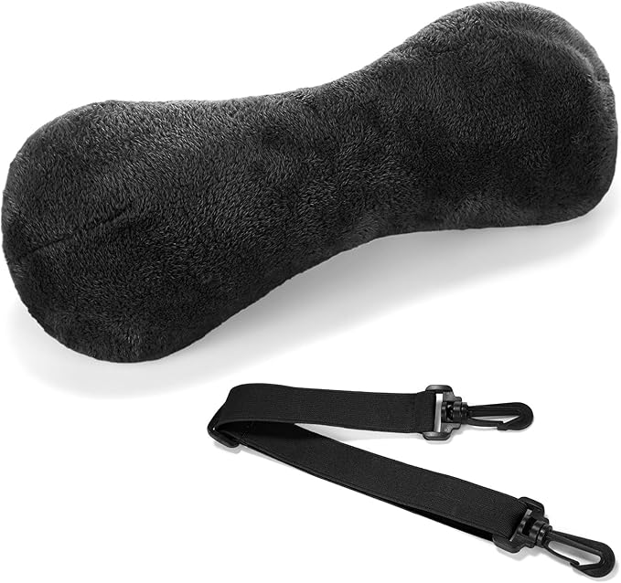 1 Pc Neck Pillow for Recliner Headrest Pillow Bone Shaped Chair Plush with Adjustable Strap Neck Support and Pain Relief Curve Head Cushion for Car Travel Airplane (Black) - Bloomnest