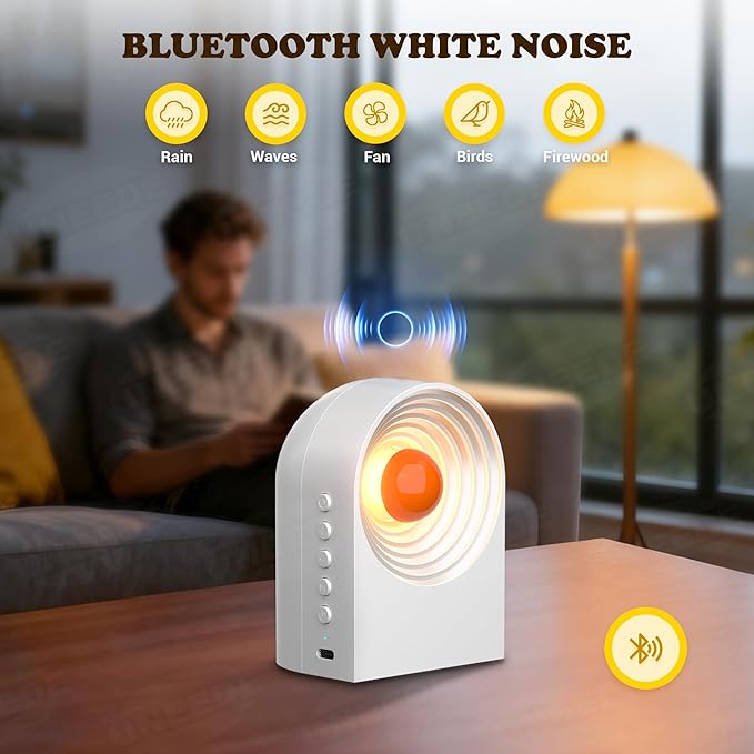 UNEEDE White Noise Sound Machine with Bluetooth Functionality, Night Light, Portable Bluetooth Speaker with Noise Canceling for Office & Sleeping, Meditation, Gathering (White) - Bloomnest