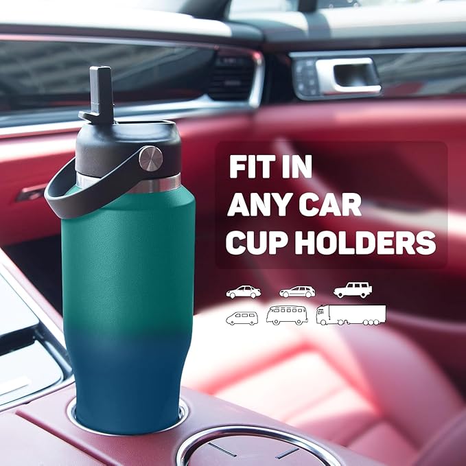 Insulated Water Bottle 40oz with Straw/Spout Lids, Stainless Steel Water Bottles Keep Cold 24h&Hot 12h, Metal Water Bottle with Straw that Fits in Cup Holder, Water Bottle Leak-proof,BPA Free - Bloomnest