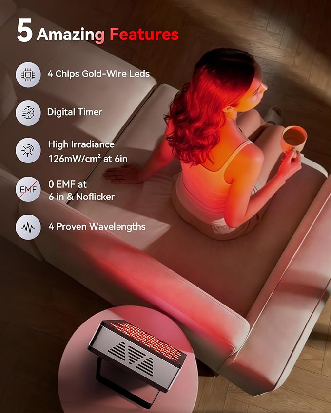 2026 Upgraded Red Light Therapy for Body Face, 4-Chip 630nm/660nm/830nm/850nm Red Light Panel with 3 Modes, Dimmable & Timer, Infrared Light Therapy for Home Office Gym, Pro 60 LEDs Flikeze