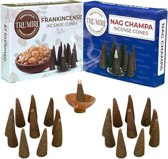 TRUMIRI Incense Cones - Combo Pack of 20 Cone Incense - 10 Frankincense + 10 Nag Champa - Insence Cones - Incense Cones Scented - Cone Incense Scents - Insense Cones - Incent Cone TRUMIRI