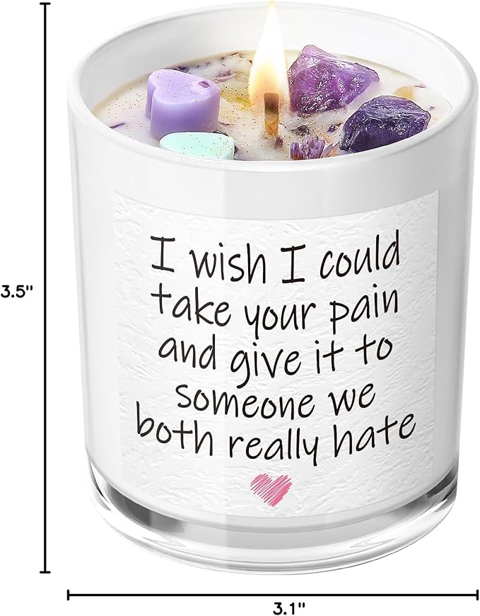 Get Well Candle with Healing Crystals - Get Well Gifts for Women After Surgery, Humor Surgery Recovery Gifts for Women, Get Well Soon Gifts, Lavender Scented Candle, 10 oz, White - Bloomnest
