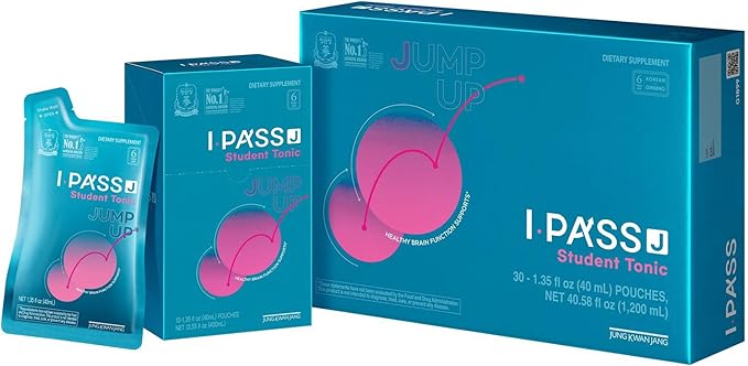 JungKwanJang i-Pass Junior Dietary Supplement- Korean Red Panax Ginseng Extract - Support Immune System, Memory Improvement and Concentration, Productivity - 30 Pouches - Bloomnest