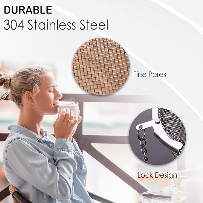 2-Pack 304 Stainless Steel Mesh Tea Infuser with Extended Chain Hook – Perfect for Brewing Loose Leaf Tea, Spices & Seasonings (Diameter 2.8 inches) - Bloomnest