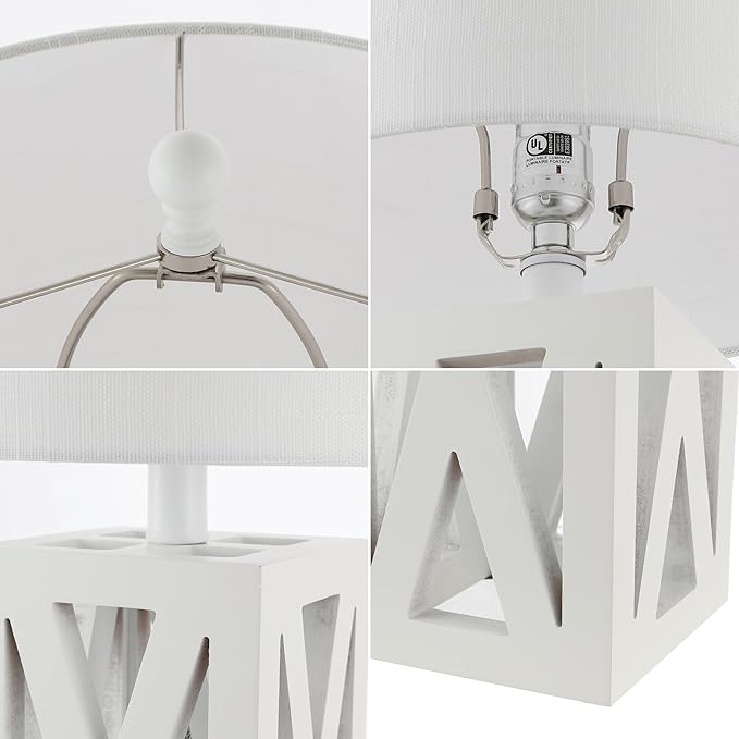 JONATHAN Y JYL1062B-SET2 Stewart 21.5" Wood LED Table Lamp Farmhouse, French Country, Rustic, Bohemian, Bedroom, Living Room, Office, College, Bookcase, White (Set of 2) - Bloomnest