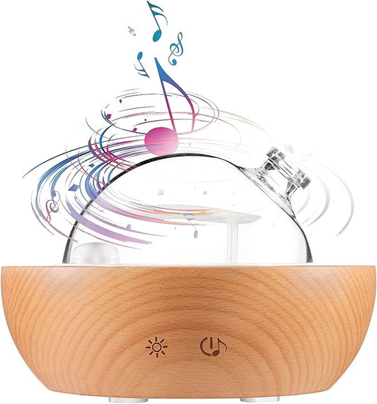 Glass Essential Oil Diffuser,Real Wood Base,Bluetooth Speaker,2025 Upgrade Aromatherapy Diffuser,Aroma Diffuse with Music Player,LED Light in 7 Colors，Home Office Bedroom（Non-Glass Reservoir） - Bloomnest