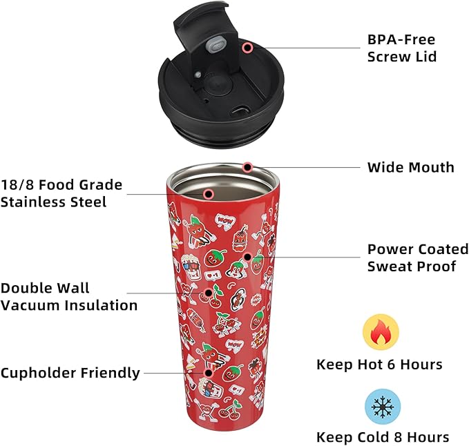 BJPKPK 26oz Tumbler With lid And Straw Stainless Steel Travel Coffee Mug Insulated Tumblers Cups,Passionate Red - Bloomnest