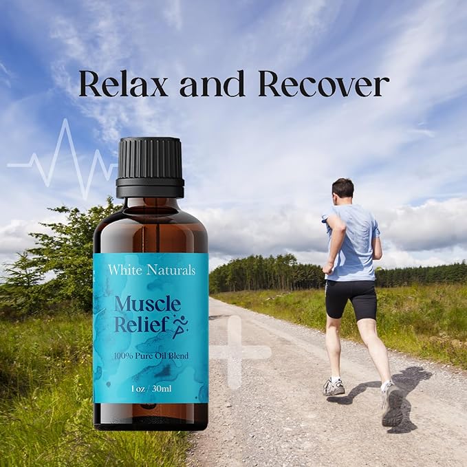 White Naturals Muscle Relief Essential Oil Blend – Natural Soothing Oil for Sore Muscles & Joint Discomfort, 100% Pure & Therapeutic Essential Oils for Relaxation, 1oz - Bloomnest