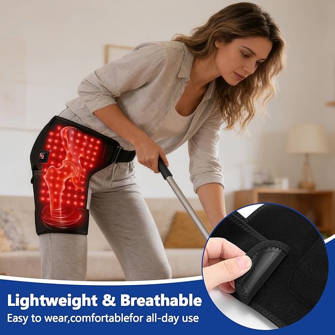 Red Light Therapy for Hip, 105 Lamp Beads USB Powered Hip Brace with 3 Heat Levels, Foldable Heating Pad for Legs, Thighs & Buttock, Unisex Wearable Red Light Hip Therapy Device Bloomnest