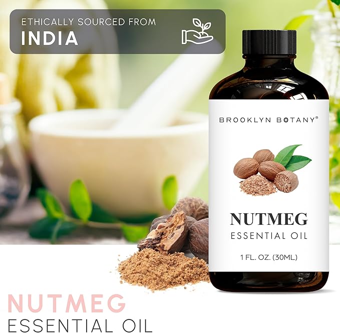 Brooklyn Botany Nutmeg Essential Oil - 100% Pure and Natural - Premium Grade with Dropper - for Aromatherapy and Diffuser - 1 Fl Oz - Bloomnest