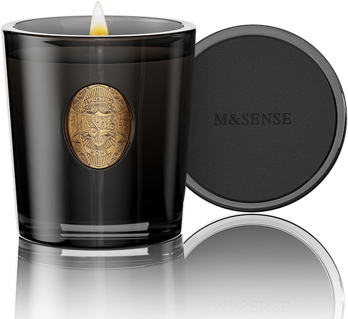 M&SENSE Natural Soy Candle | Oud Wood & Black | 9.2 oz, 50H Burn Time | Luxury Scented Candle for Relaxation, Gifting, Home Décor | Ideal for Bedroom, Office, Party Ambiance - Bloomnest