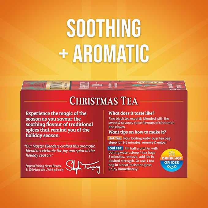 Twinings Christmas Black Tea Individually Wrapped Bags, 20 Count (Pack of 6), Aromatic Cinnamon & Clove, Caffeinated, Enjoy Hot or Iced, 120 Teabags - Bloomnest