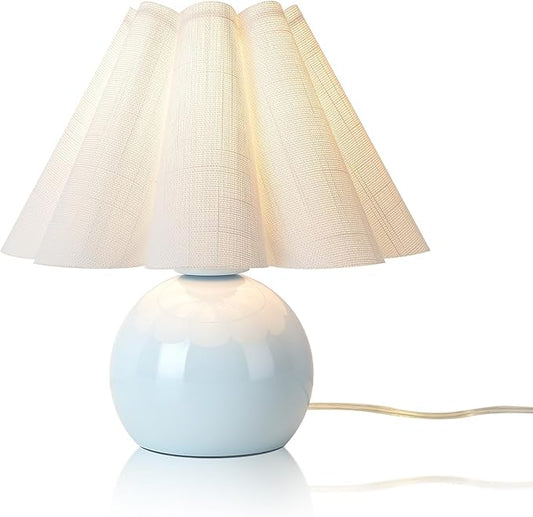 Light Blue Small Bedside Mini Table Lamp for Bedroom, Cute Bedroom Lamps for Nightstand, Cute Mini Table Lamps for Small Spaces with Scalloped Shade for Kitchen Counter, Bookshelf, Kids Dorm, Office - Bloomnest