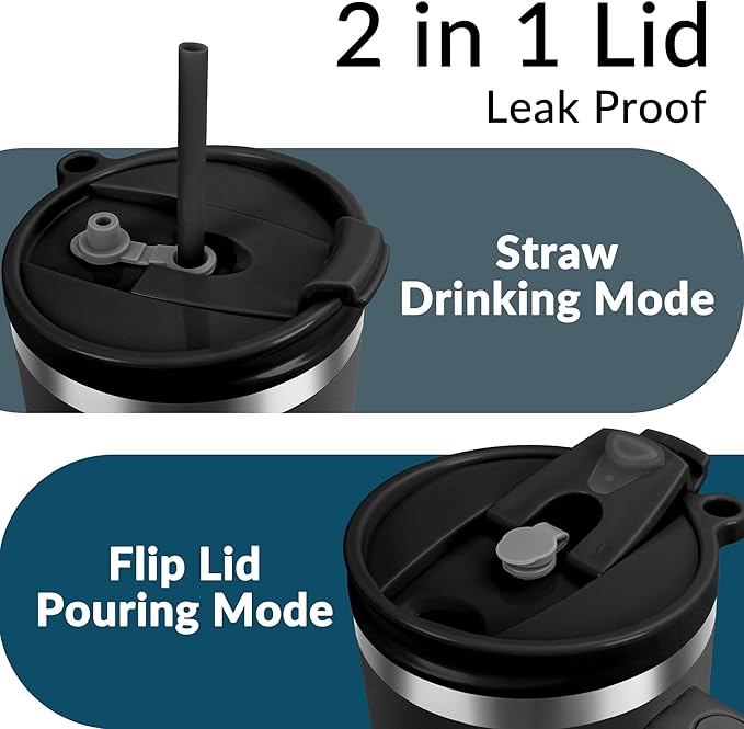 WETOWETO 40oz Tumbler with Handle and Lid | 100% Leakproof Insulated Stainless Steel Travel Mug | Keeps Cold 34Hrs/Hot 10Hrs | Dishwasher Safe, Fits Car Cup Holder (Midnight Black Color) - Bloomnest