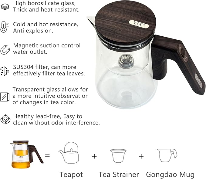 Small 25.4oz Enchanted Glass Teapot, YJX Magnetic Brewing Tea Pot Designed for Convenience, Witchcraft Magic with Strainer for Separation of Loose Tea and Water (750ml) - Bloomnest