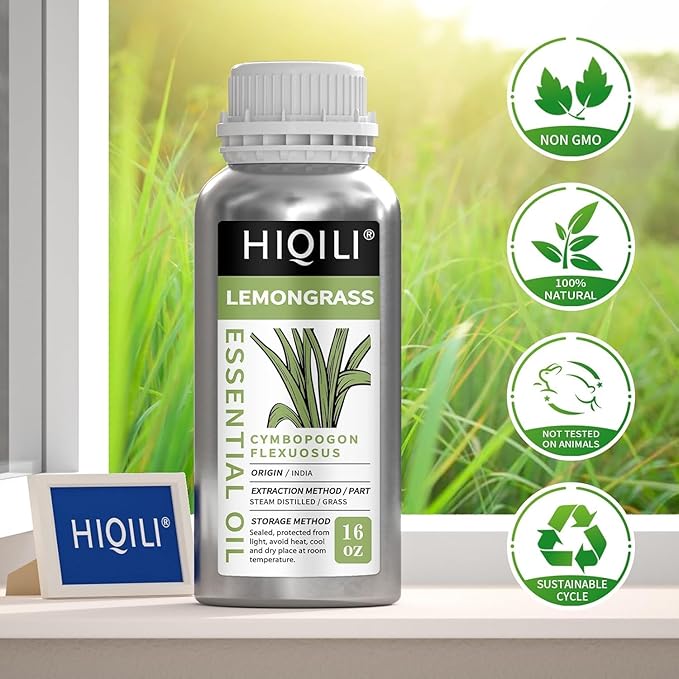 HIQILI 16 Fl Oz Lemongrass Essential Oil, 100% Pure Natural Undiluted for Diffuser, Hair - Bloomnest