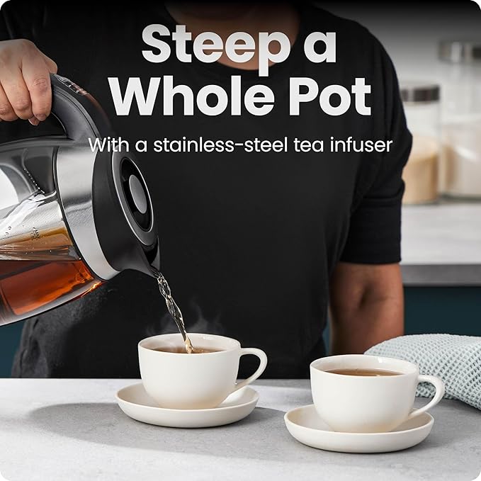 Chefman Electric Kettle with Temperature Control, 5 Presets LED Indicator Lights, Removable Tea Infuser, Glass Tea Kettle & Hot Water Boiler, 360° Swivel Base, BPA Free, Stainless Steel, 1.8 Liters - Bloomnest