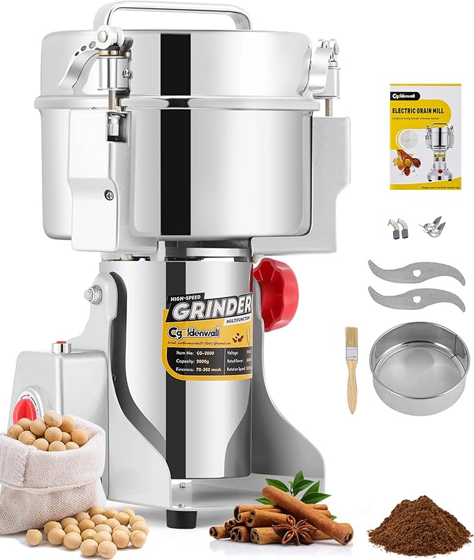 CGOLDENWALL 2500g Electric Grain Grinder Mill Safety Upgraded 3600W High-speed Spice Herb Grinder Commercial Superfine Machine Dry Cereals Pulverizer CE 110V (2500g Swing Type) - Bloomnest