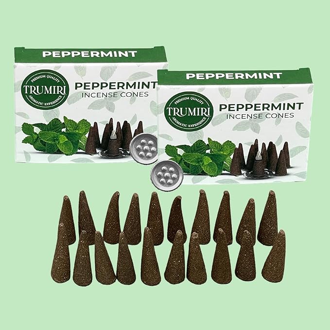 TRUMIRI Peppermint Incense Cones - Total 20 Cone Incense - Dual Pack of 10 Insence Cones - Incense Cones Scented - Cone Incense Scents - Insense Cones - Incent Cone TRUMIRI