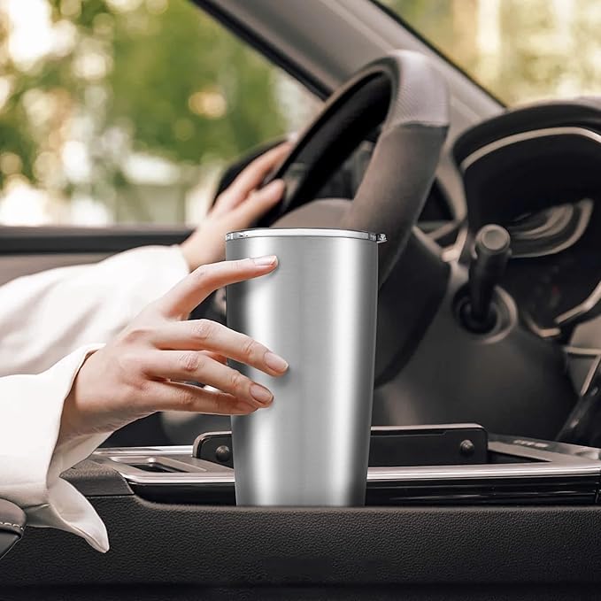 20 oz Tumbler with Lid Stainless Steel Insulated Tumblers Bulk Double Wall Vacuum Cups Powder Coated Travel Mug Keep Drink Cold and Hot, Stainless Steel, 8 Pack