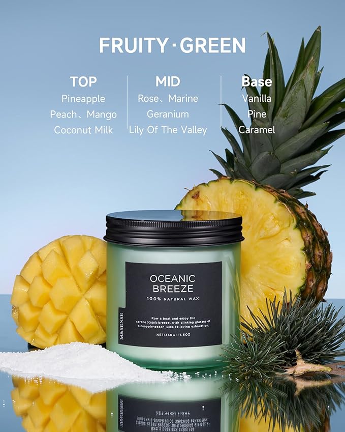 M&SENSE Candle Oceanic Breeze Scented, 11.6oz 70 Hour Long Lasting 2 Wick Pineapple & Mango Scent Natural Soy Candles for Home Scented, Stress Relief Gifts for Women/Men - Bloomnest