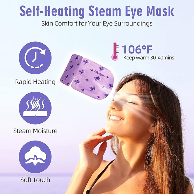 Serfeymi 10 Packs Steam Eye Masks Relieve Eye Fatigue, Hot Compress Self Heating Warm Eye Mask, Disposable Eye SPA Heated Eye Mask for Dry Eyes Dark Circles Tired Eyes -Lavender(5PCS)+ Chamomile(5PCS) - Bloomnest