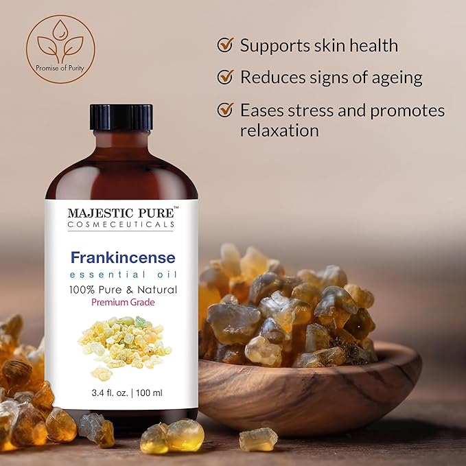 Majestic Pure Frankincense Essential Oil with Glass Dropper - 3.4 Fl Oz - 100% Pure and Natural Frankincense Oil - Premium Grade Essential Oils for Diffuser, Aromatherapy, Soap and Candle Making - Bloomnest