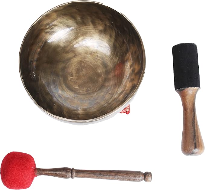 ESK 7 inch Tibetan Singing Bowl set ,Meditation, zen decor, Spiritual and Body Healing and Energy Cleansing ,Handmade, Comes w/ silk cushions, sticks and Flag - Bloomnest