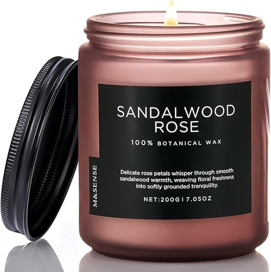 M&SENSE Sandalwood Rose Scented Candle 7.05oz 50 Hours Long Lasting Burn Natural Soy Wax Strong Scented Candle for Home, 2 Wick Home Fragrance Slow Burning Housewarming Gifts for Men Women - Bloomnest