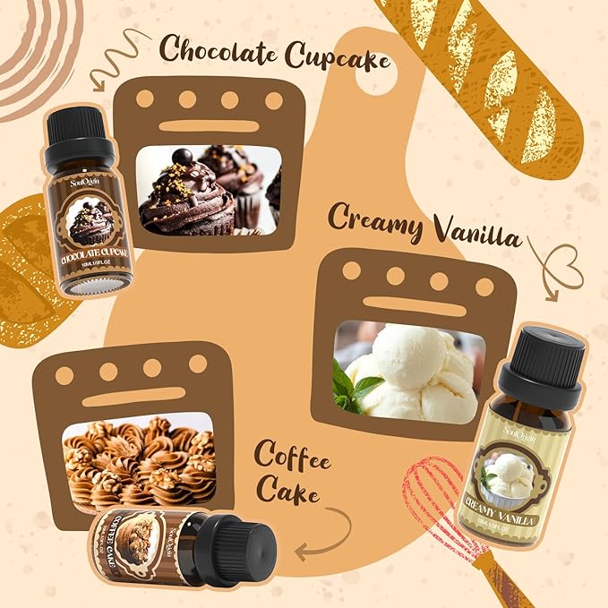 Bakery Essential Oils Set, Fragrance Oil Set for Diffuser, Scent Diffuser Oil for Candle Making- Chocolate Cookies, Creamy Vanilla, Coffee Cake, Pumpkin Pie, Candy Cookies, Cinnamon Rolls - Bloomnest