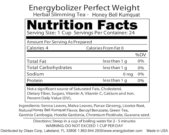 Energybolizer Perfect Weight Herbal Tea (24 Bags)| Natural Energy Booster for Women and Men | Increase Energy, Improve Digestion (Honeybell Kumquat) - Bloomnest