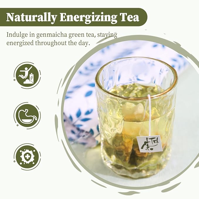 FullChea - Genmaicha Tea bags, 50 Teabags - Genmaicha Green Tea with Roasted Rice, Nutty & Refreshing - Low Caffeine - Soothing & Digestive, Perfect for Daily Relaxation - Bloomnest