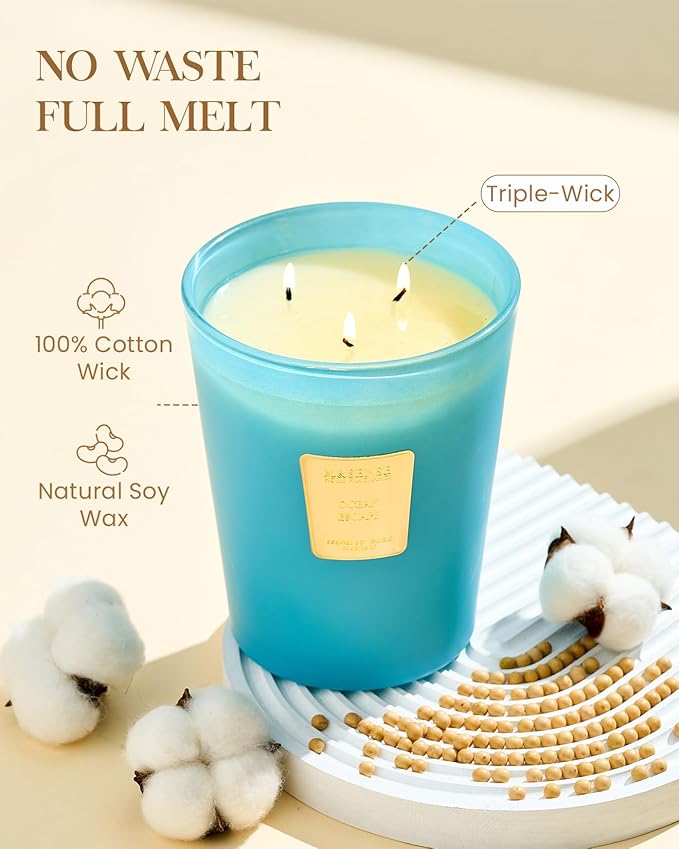 M&SENSE Ocean Escape Scented Candle 35oz 150H Burn Time Long Lasting, 3-Wick Natural Aromatherapy Candle Highly Scented, Home Fragrance Housewarming Gifts - Bloomnest