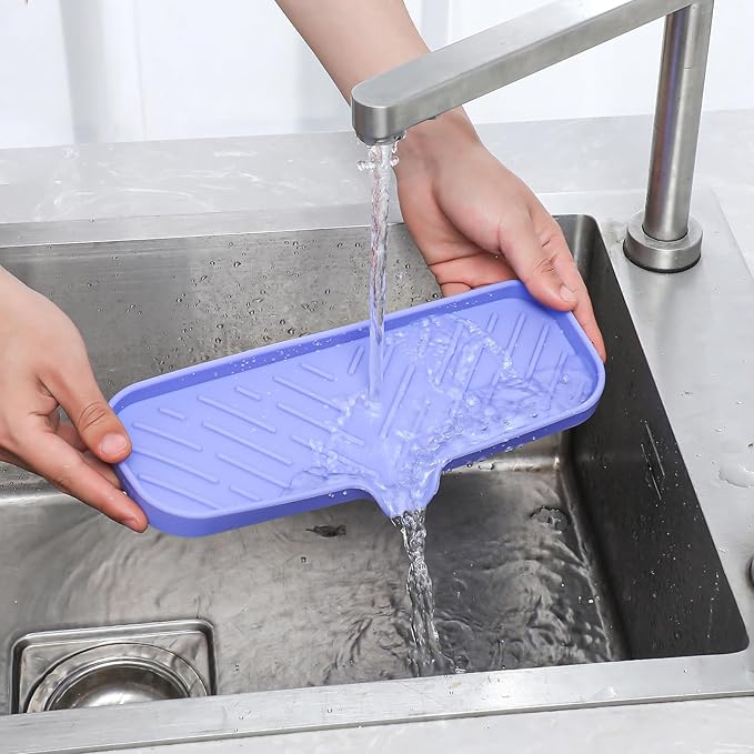 Silicone Bathroom Soap Dishes with Drain Spout-Bathroom and Kitchen Sink Organizer,Sponge Holder,Dish Soap Tray,Perfect for Dispenser,Scrubber,Bottle on Sink or Counter-Light Purple 12"×4" - Bloomnest