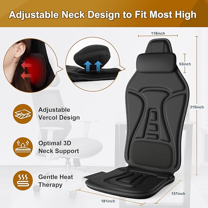 Back Massager with Heat for Chair, Massage Chair Pad with Neck Support, Waist Cooling & Vibration, Seat Massager for Seniors, Office Workers & Family, Fatigue & Pain Relief in Office, Home & Travel - Bloomnest