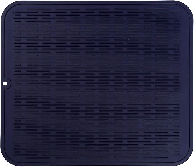 Silicone Dish Drying Mat for Multiple Usage,Easy clean,Eco-friendly,Heat-resistant Silicone Mat for Kitchen Counter or Sink,Refrigerator or Drawer Liner Navy Blue XL 18 inches x 16 inches - Bloomnest