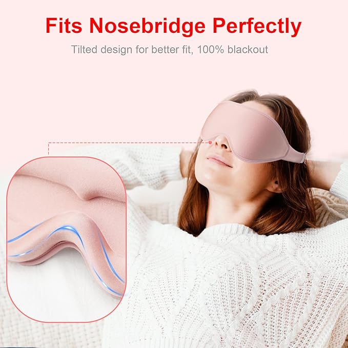 3D Sleep Mask with Earplugs, 100% Light Blackout Eye Mask for Sleep, Washable Sleeping Mask, 0 Pressure Eye Covers for Sleep with Wider Adjustable Strap, Only 1.3oz Light Soft Sleeping Mask (Pink) - Bloomnest