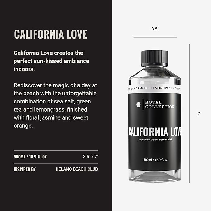 Hotel Collection Diffuser Oil - California Love - Aromatherapy Essential Fragrance Oil - Green Tea, Orange, and Lemongrass - 500mL 16.9 Fl oz - Bloomnest