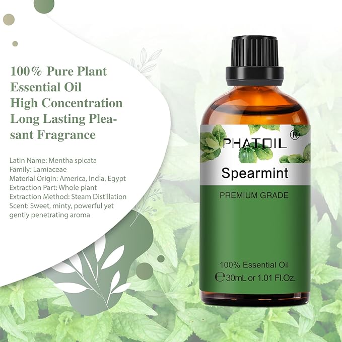 Spearmint 1.01fl.oz Essential Oil, PHATOIL Pure Aromatherapy Oils for Diffuser, Humidifier, Perfect for DIY Soap, Candle, Bath Bombs Making(30ml) - Bloomnest